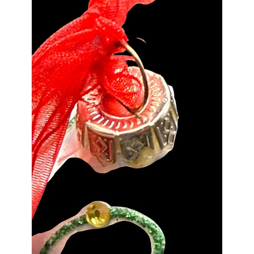 Vtg. Handcrafted Glass 3D Poinsettia Christmas Bell Ornament Red Ribbon - Picture 2 of 8